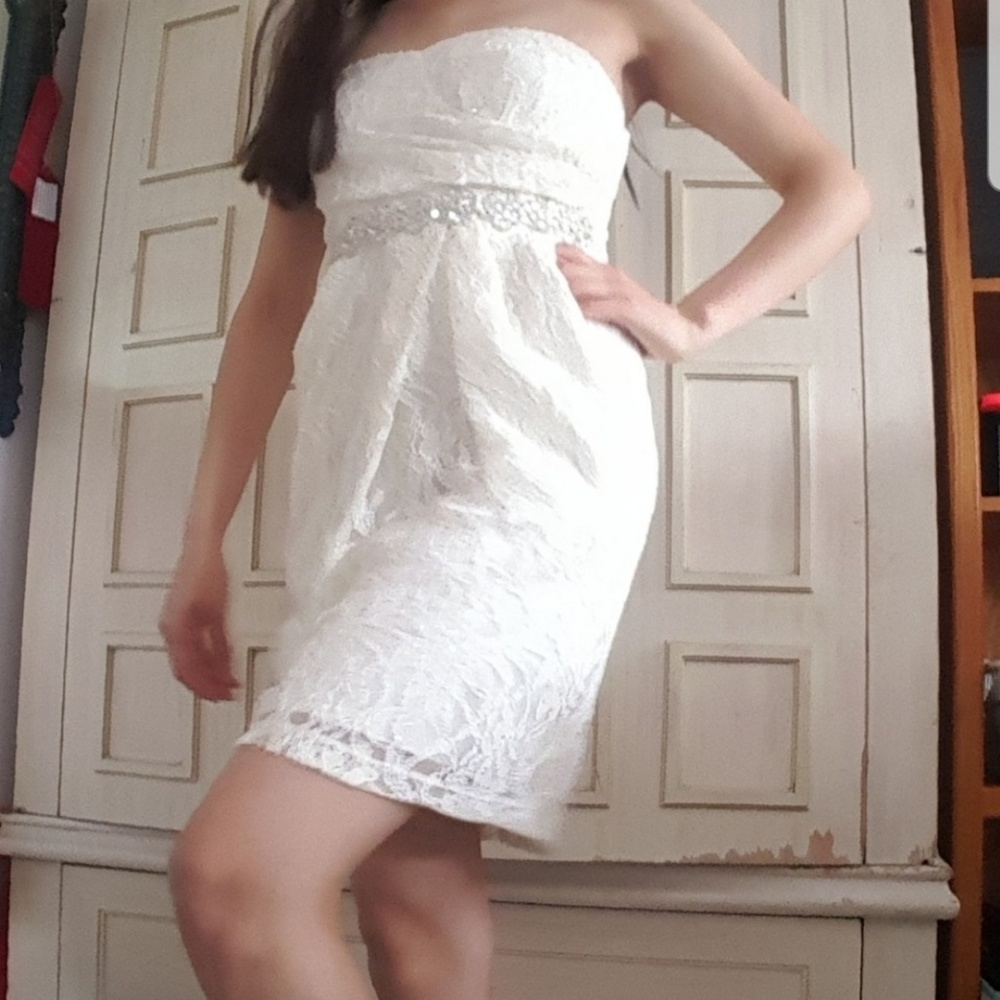 White beaded lace dress